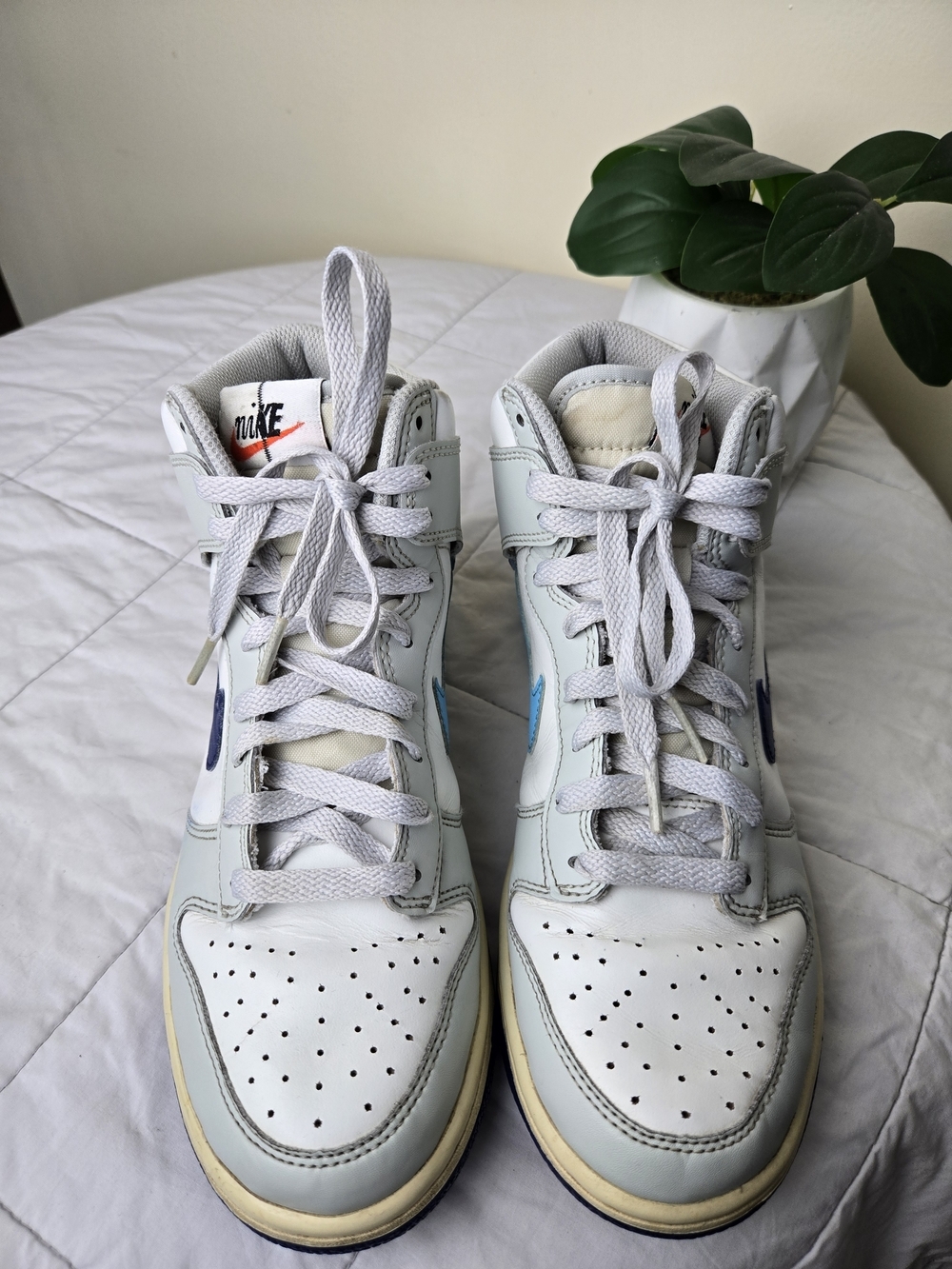 Nike Dunk High Retro Big Boys Shoes Sneakers Size 7Y Grey/white/blue - Picture 7 of 10